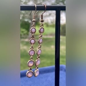 PINK and Gold  5 Stone Dangle Earrings